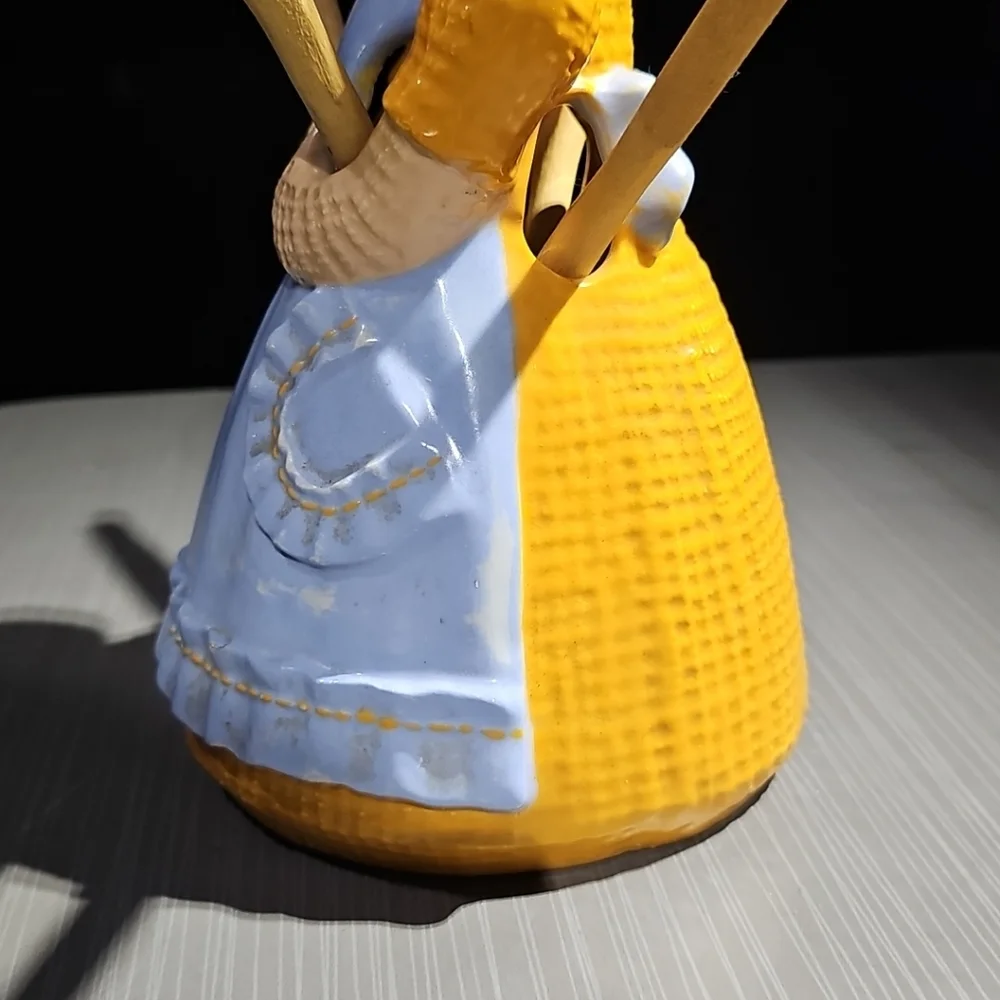 Vintage Sittre Ceramic Burlap Doll Utensil‎ Holder & Wooden Spoon 1979 Decor 11